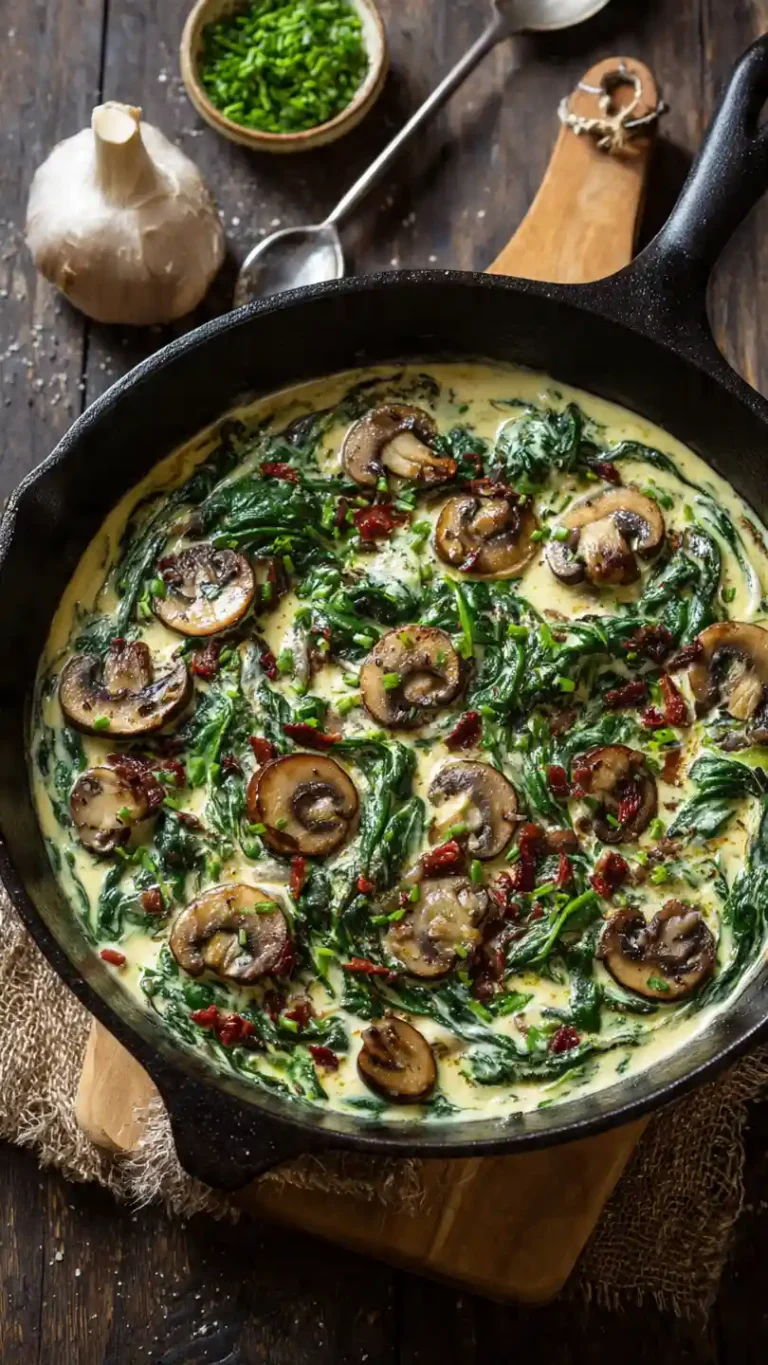 Keto Creamy Spinach & Mushroom Skillet